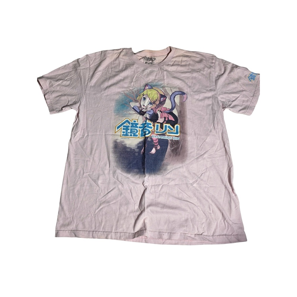 Hatsune Miku Kagamine Rin Pink‎ Graphic T-Shirt Mens Large Anime Vocaloid Cotton